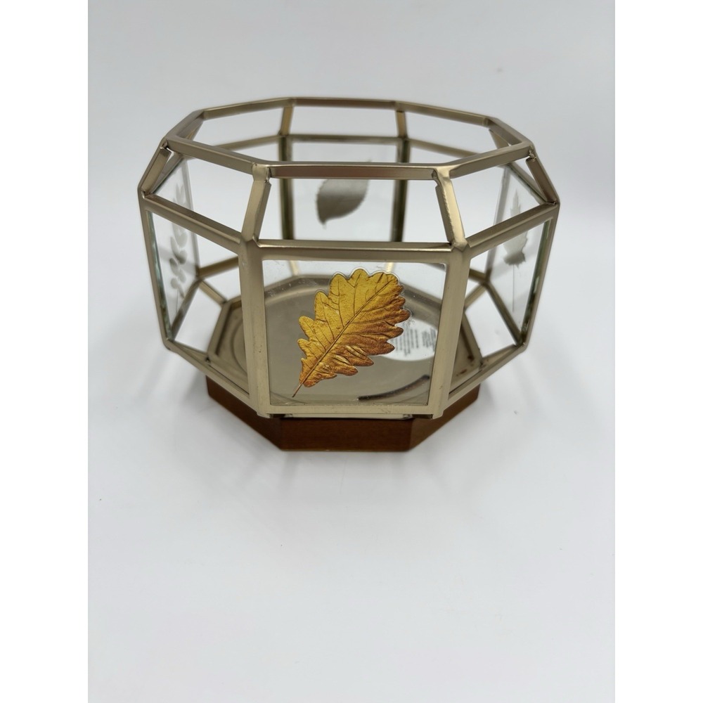 Bath & Body Works Gold Leaves Wood Base 3 Wick Candle Holder Sleeve - Picture 4 of 7